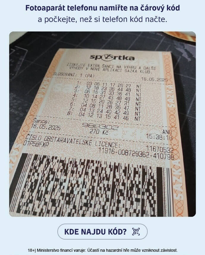 Tiket si snadno naskenujete v mobilní aplikaci Sazka.