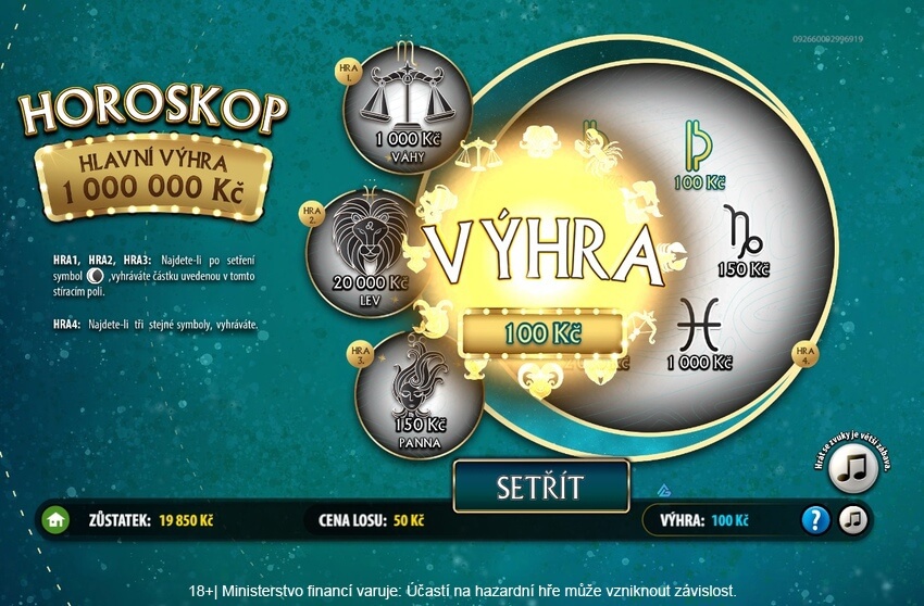 Los Horoskop s výhrou až jeden milion korun pohodlně setřete z mobilního telefonu přímo u Sazky.