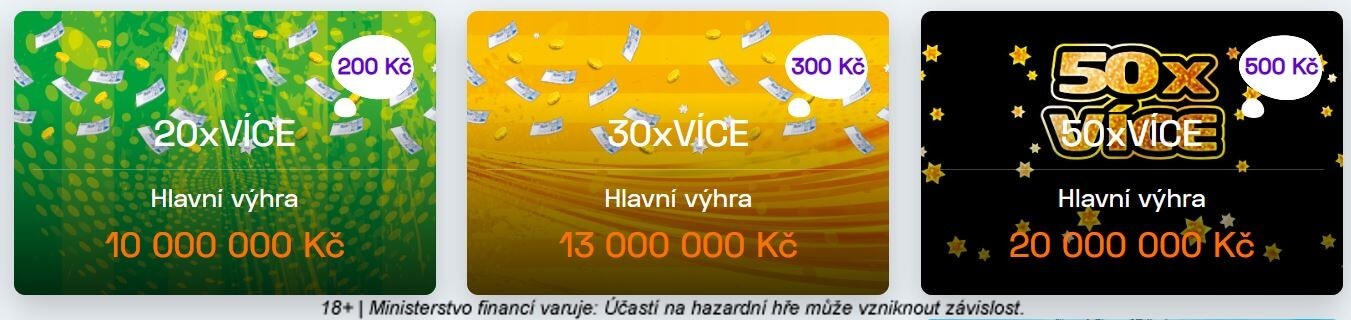 Korunka stírací losy: 50X VÍCE, 30X VÍCE, 20X VÍCE