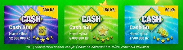 Stírací e-losy Cash 50, 150 a 300 od Sazky