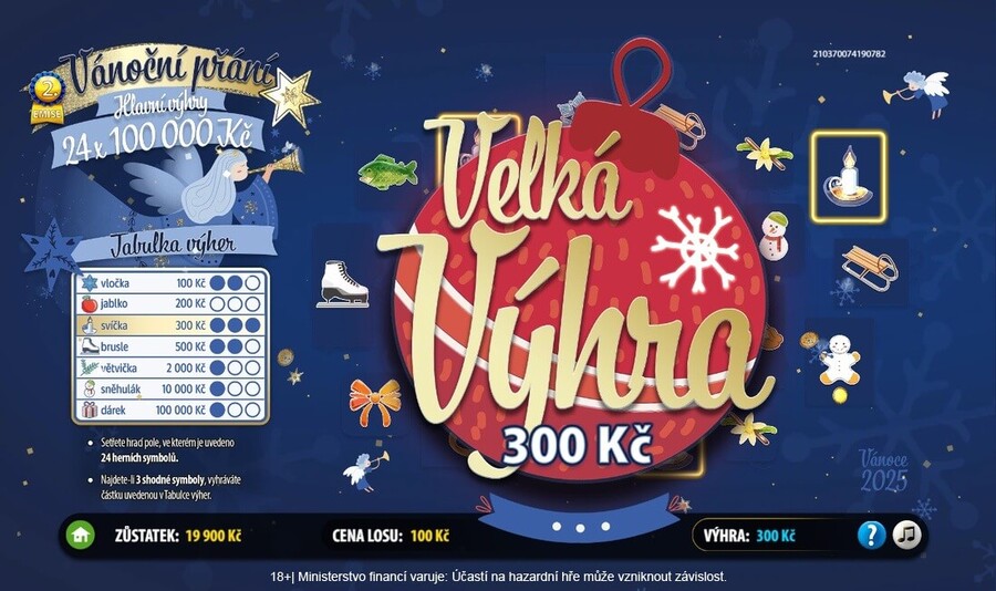 Online stírací los Vánoční přání od Sazky.