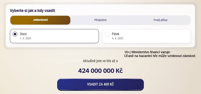 Dokončení sázky Eurojackpotu.