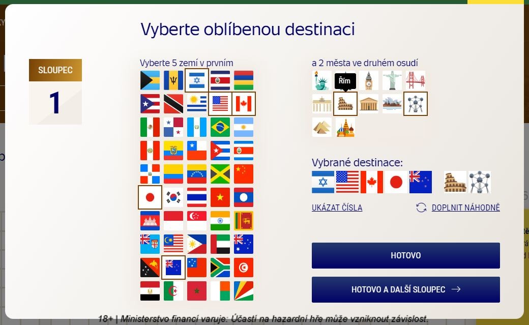 Sázejte jinak, Eurojackpot online podle destinací, vzor