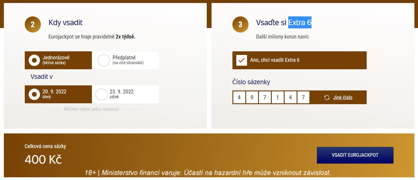 Jak hrát loterii Eurojackpot online vzor - dokončení sázky