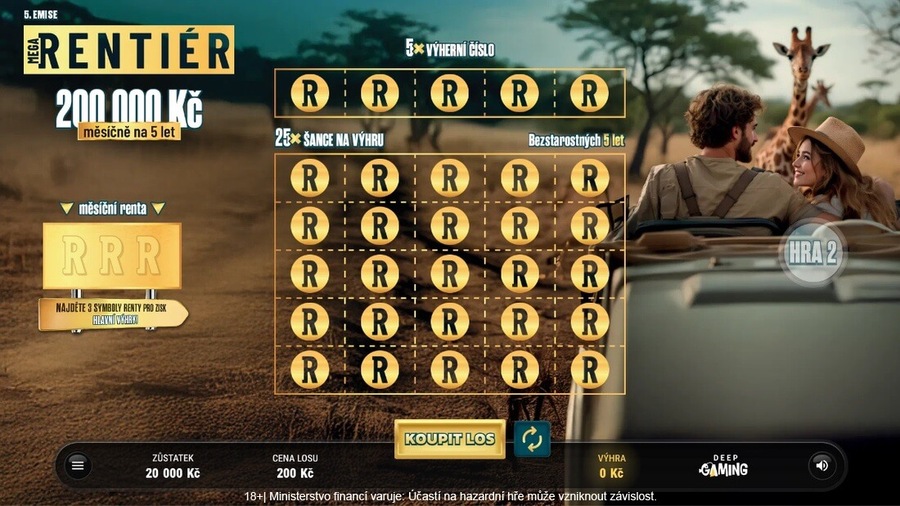 Setřete si online los Mega Rentiér přímo ve vašem telefonu nebo PC.