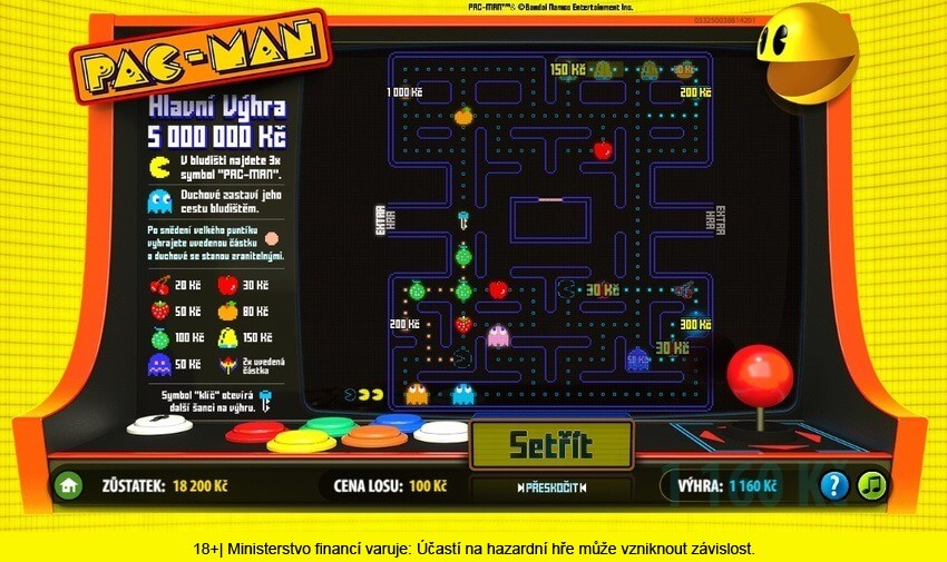 Stírací online los PAC-MAN je velice zábavný.