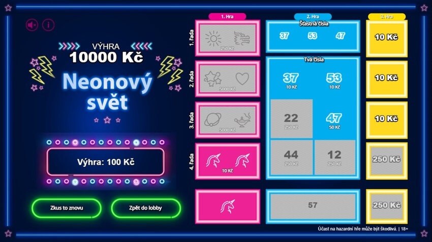 Neonový svět je online los s maximální výhrou až 10 000 Kč.