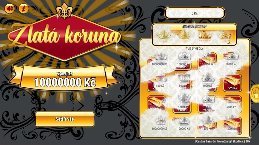 Setřete si v online losu Zlatá koruna maximální výhru 10 milionů korun.