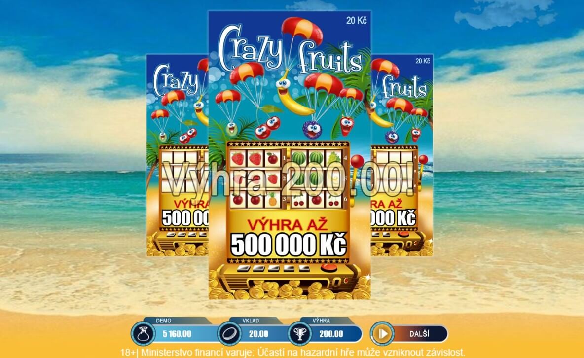 Výherní online los Crazy Fruits od Korunky s výhrou 200 Kč