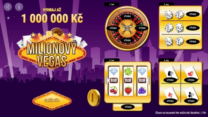 Pobavte se s online losem Milionový Vegas u Fortuny. Když budete mít štěstí, můžete vyhrát až milion korun.