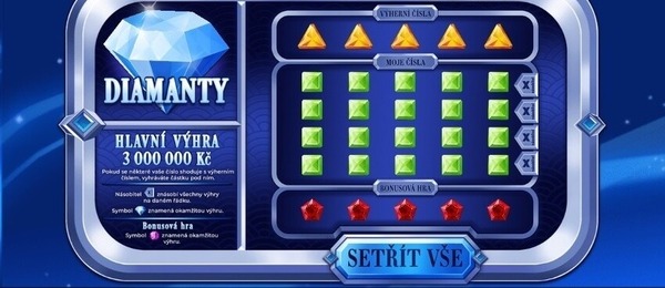 Setřete si online los Diamanty 100 u Sazky.