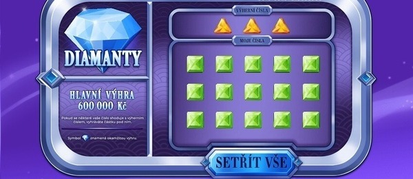 Setřete si online los Diamanty 20 – vyhrát můžete až 600 tisíc korun.