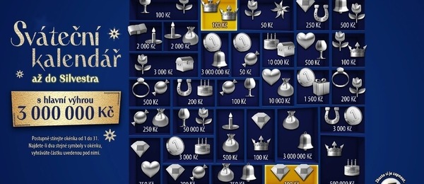 Setřete si los Sváteční kalendář online - klikněte zde a registrujte se u Sazky.