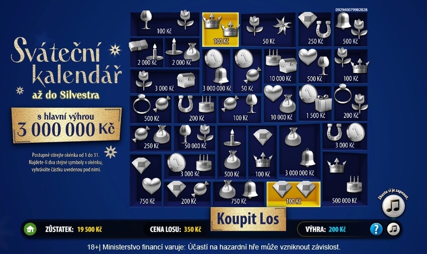 Setřete si los Sváteční kalendář online - klikněte zde a registrujte se u Sazky.
