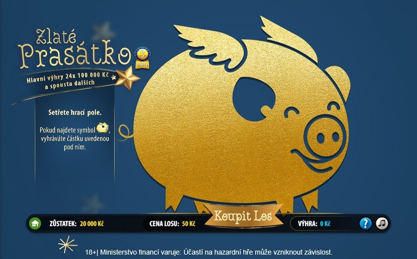 Zlaté prasátko online los od Sazky.