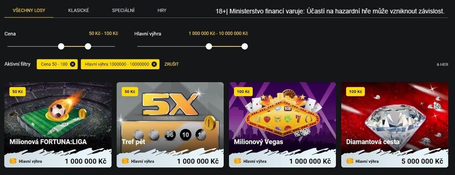 Stírací online losy od Fortuny s výhrou 1 000 000 Kč