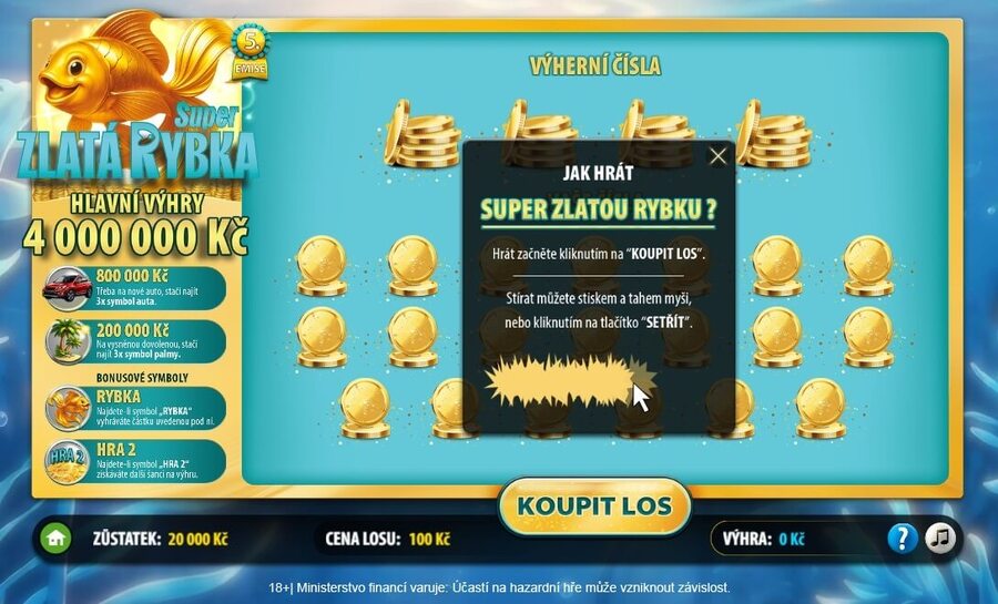 Online los Super Zlatá rybka si pořídíte kliknutím na tlačítko KOUPIT LOS.