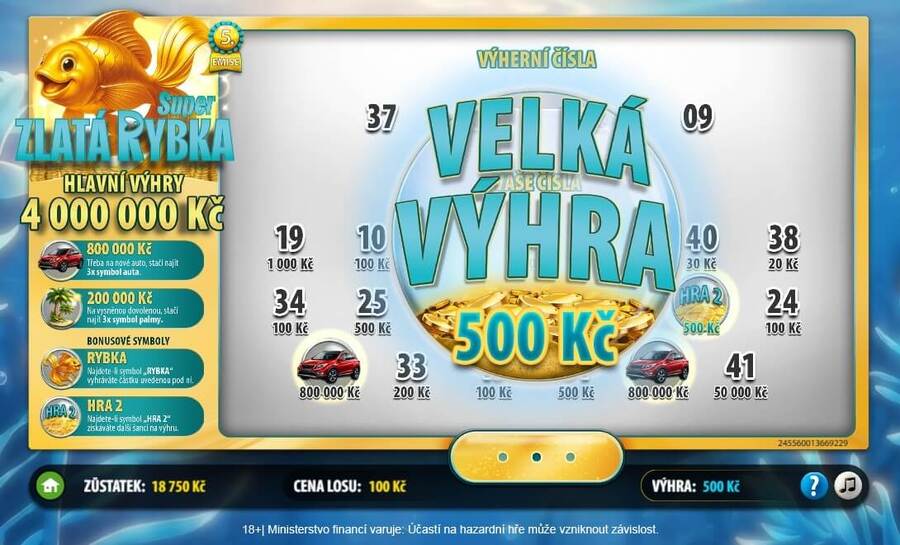 Velká výhra v&nbsp;online losu Super Zlatá rybka.