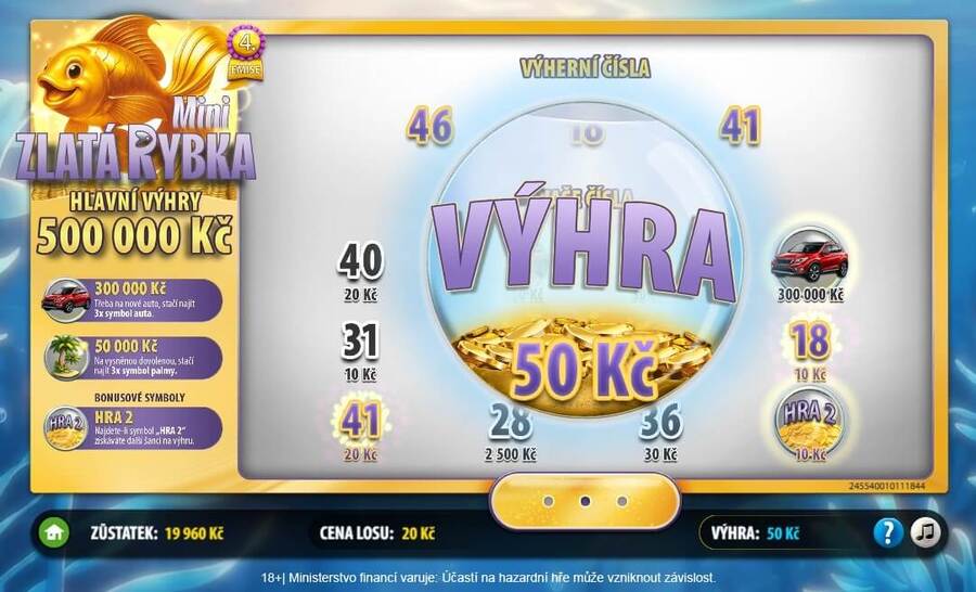 Online los Mini Zlatá rybka – výhra.