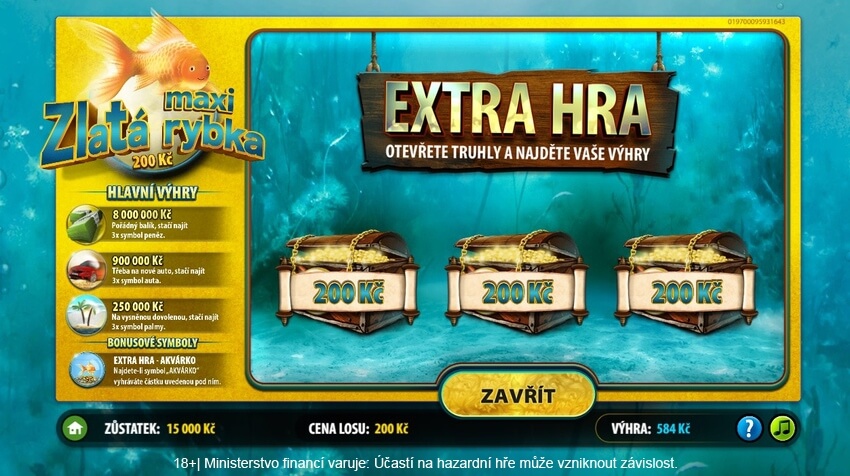 Speciální mini hra s truhlami v online losu Maxi Zlatá rybka.