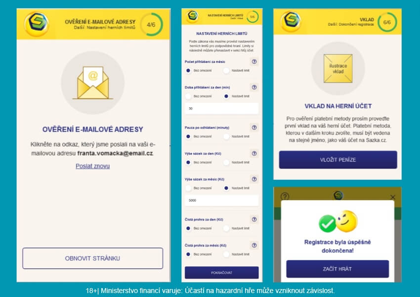 Registrace online účtu u Sazka CZ. dokončena.