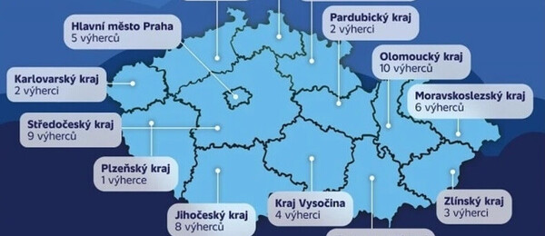 Mapa výherců v Milionové vánici – prémii Sportky.
