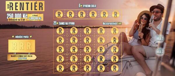 Online los VIP Rentiér s max. výhrou 20 milionů korun.