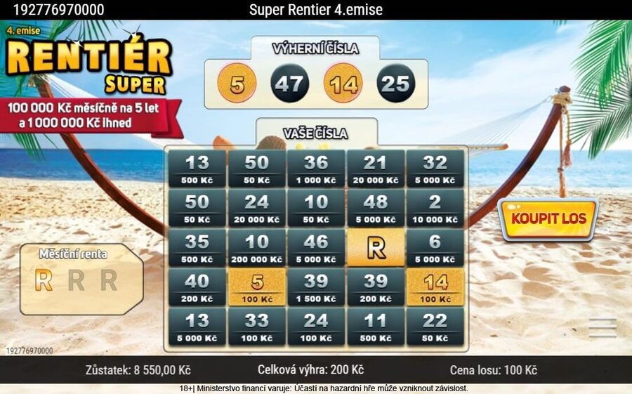 Výherní stírací los Super Rentiér od Sazky