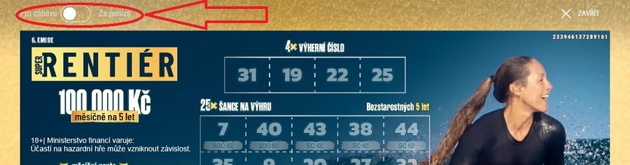 Demo režim online losu Super Rentiér.