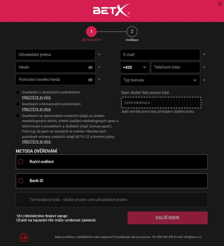 BetX registrace