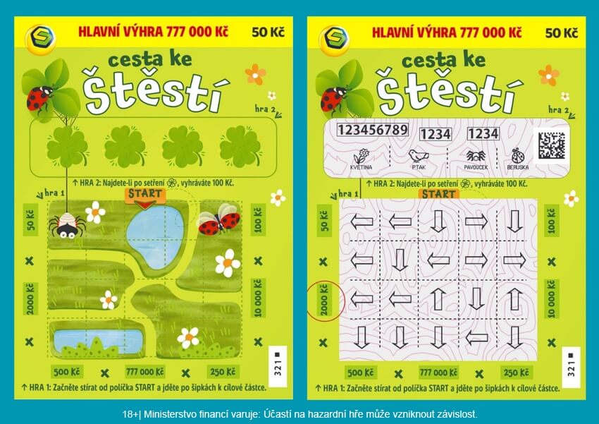 Stírací los Cesta ke štěstí - před a po setření.