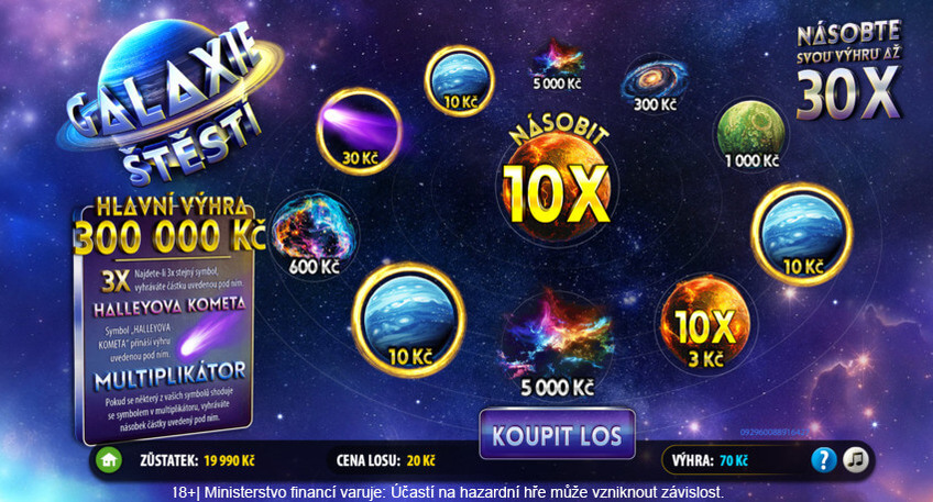 Setřený online los Galaxie štěstí