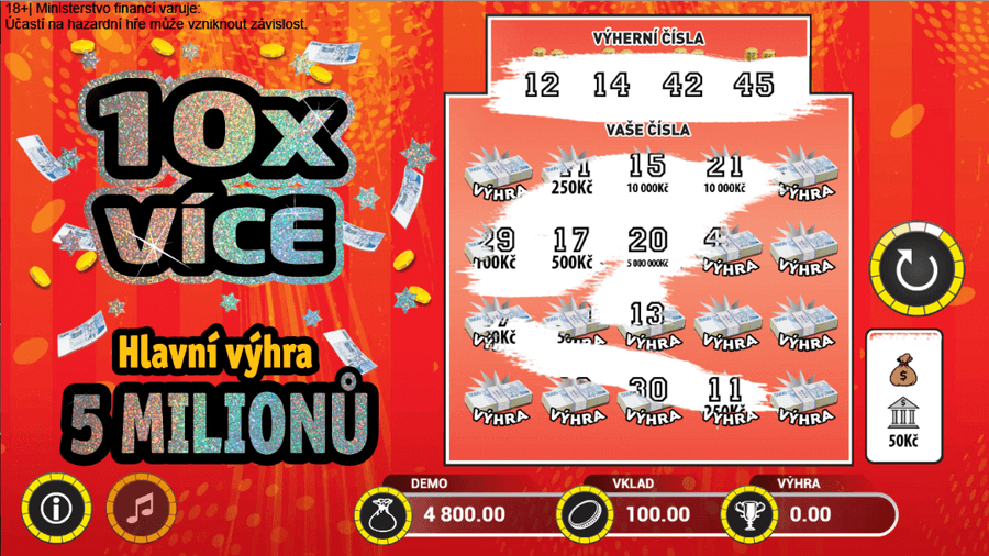 V losu 10x VÍCE můžete vyhrát až 5 milionů korun.