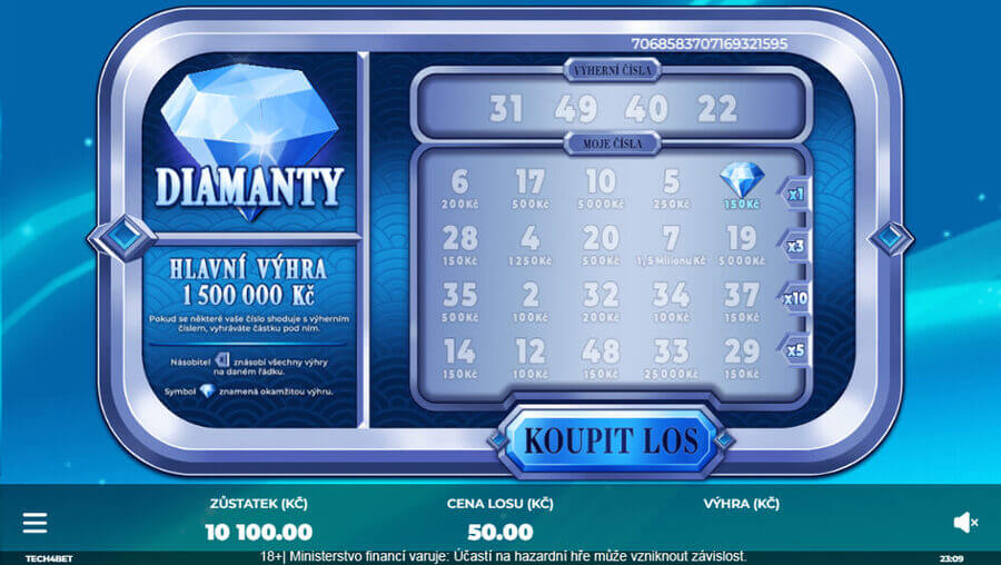 Los Diamanty 50 může ukrývat výhru až 1 500 000 Kč.