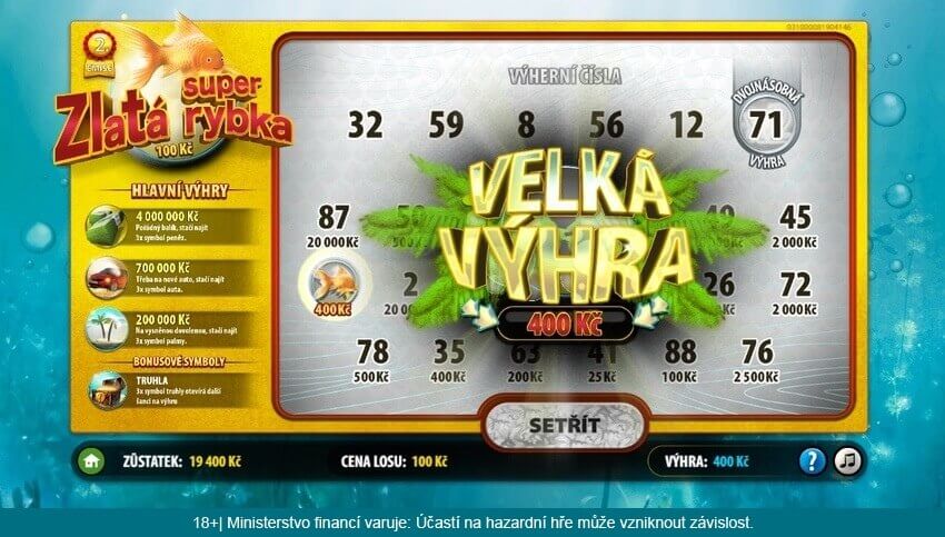 Online los Super Zlatá rybka může přinést výhru až 4 miliony korun.