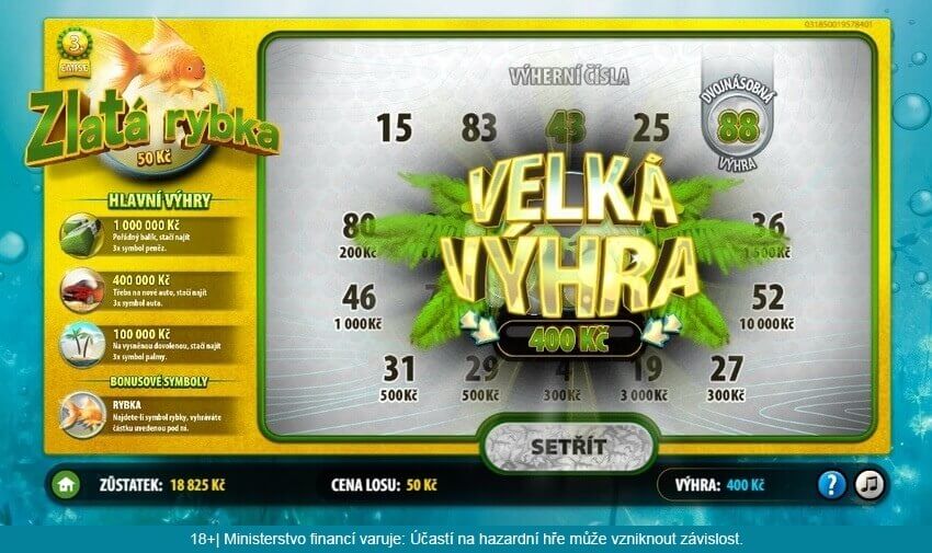Online stírací los Zlatá rybka pořídíte za 50 Kč.