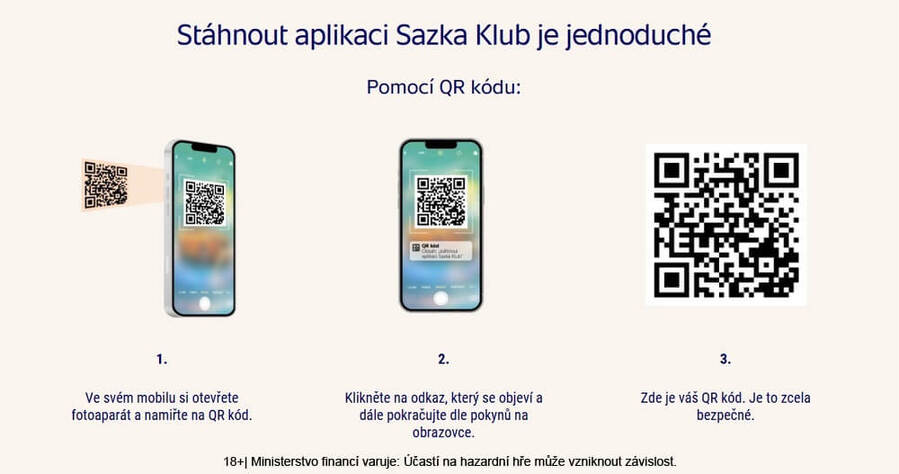 Stáhnout aplikaci Sazka Klub přes QR kód.