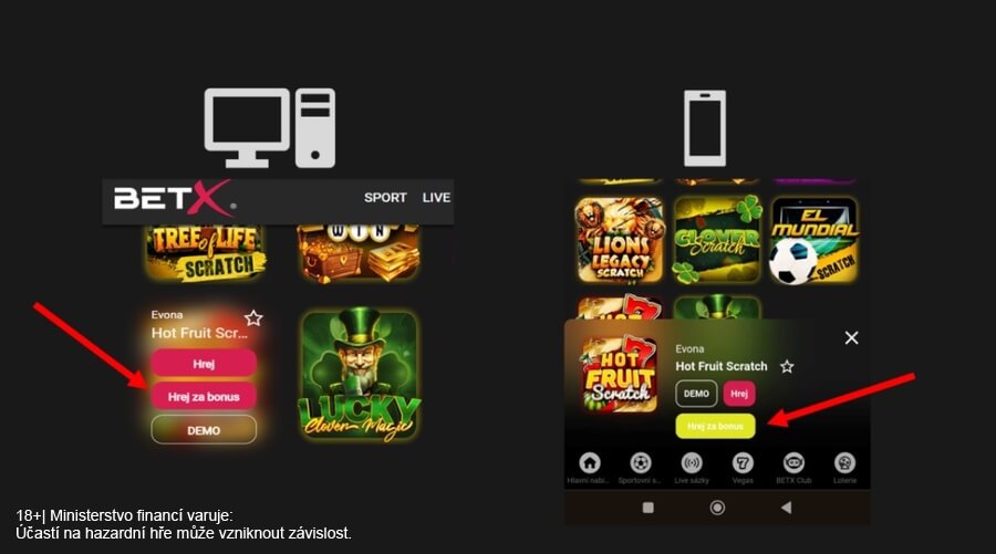 Jak spustit online los s bonusem na stírání - variany pro počítač a mobil.