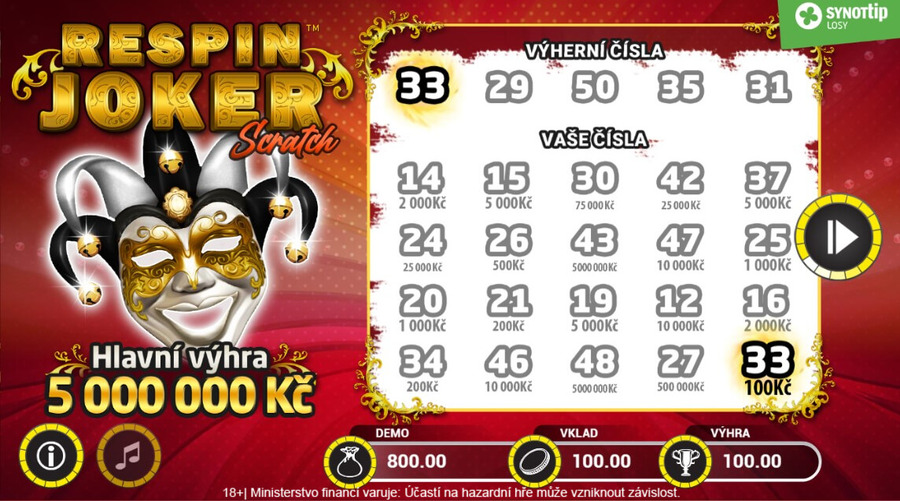 Výherní online los Respin Joker Scratch