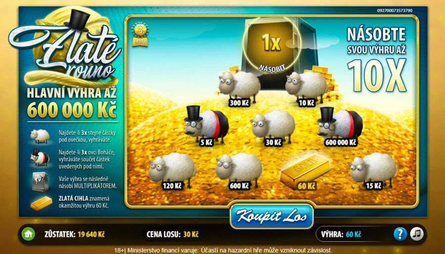 Online stírací los Zlaté rouno s bonusovými symboly