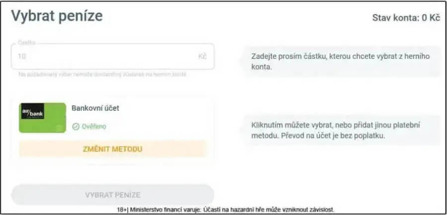 Maxa výběr peněz z herního konta