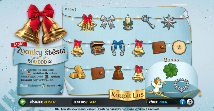 Bonusový výhra na online losu Malé Zvonky štěstí