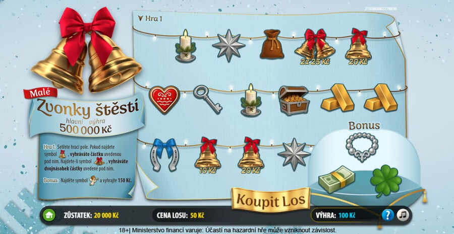 Vánoční výherní los Malé Zvonky štěstí