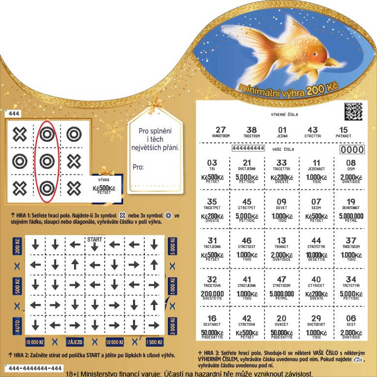 Setřený stírací los Vánoční Zlatá rybka