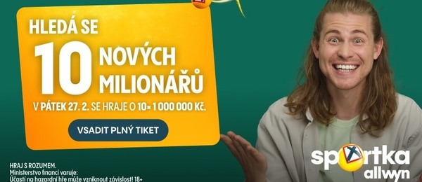 Už v pátek se ve Sportce hraje o 10 zaručených milionářů. Vsaďte si online.