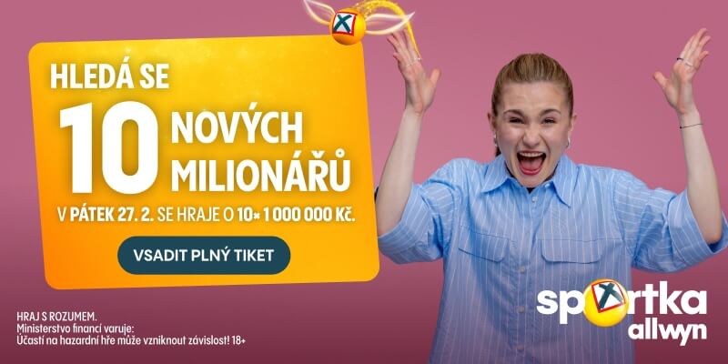 Vsaďte si dnes Sportku a&nbsp;hrajte o&nbsp;milionovou prémii. Dnes zaručeně 10 milionářů.