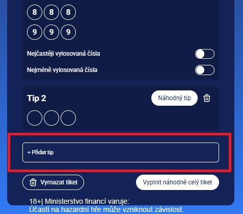 Online loterii Sejf 777 - jak přidat sloupec
