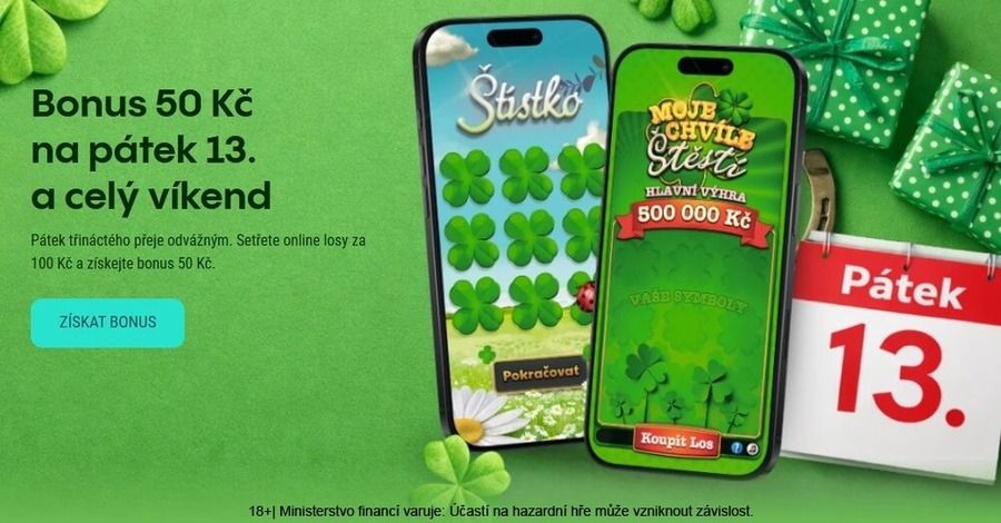 Bonus 50&nbsp;Kč k&nbsp;pátku třináctého – platí po celý víkend.