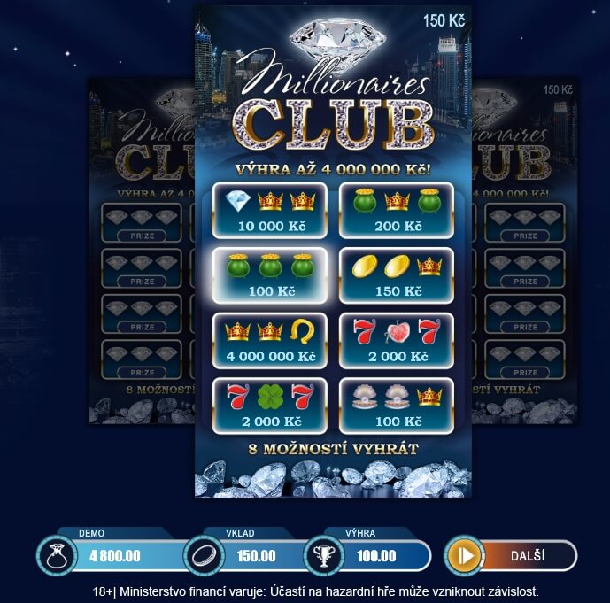 Online stírací los Millionaires Club