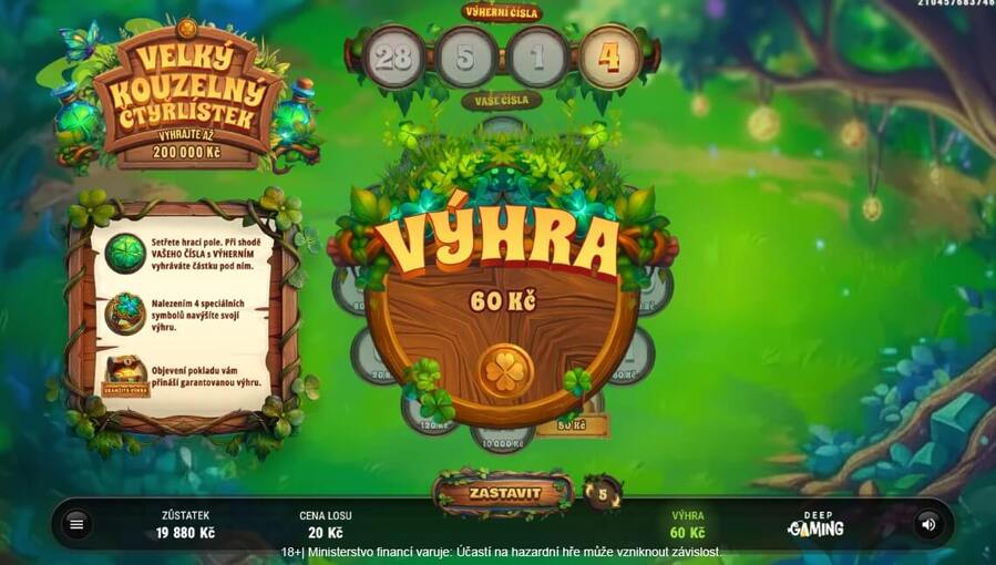 Online los Velký kouzelný čtyřlístek - výhra